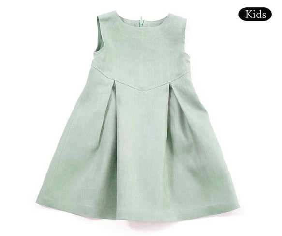 [原型]亞麻布連衣裙兒童服裝尺寸80厘米蓬鬆裙子無袖/綠寶石色調a19-29-1 第1張的照片