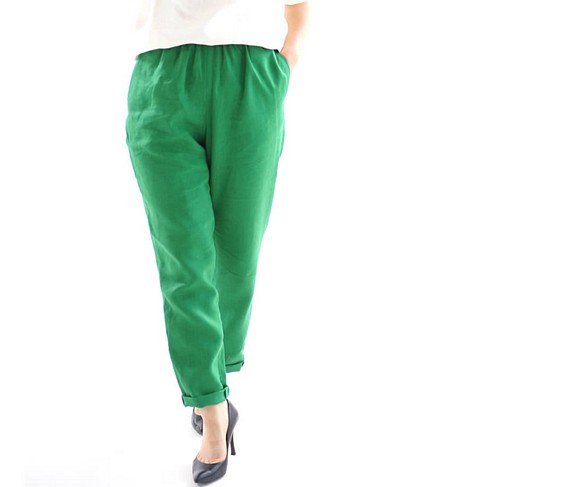 [Wafu]亞麻的褲子錐形腰橡膠皮帶環/峽灣綠色[L尺寸] b001c-fgn2 第1張的照片