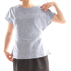 [試用！ ]法國亞麻上衣V領T恤上衣/天頂藍t025a-zbn1 第1張的照片