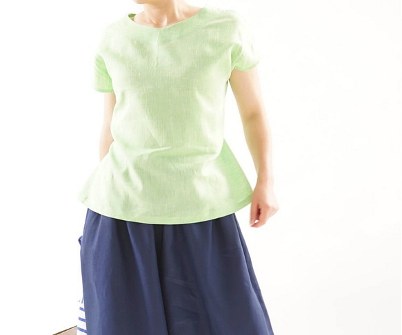 【Wafu】薄款亞麻上衣V領T卹法式上衣/柔和綠色t025a-pgn1 第1張的照片