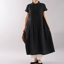 “有限的手工製造2019” [wafu] W紗布連衣裙立領法國/黑色a073b-bck2 第1張的照片
