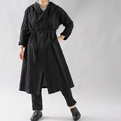 [Wafu] 中厚亞麻大衣長袍長款男女通用防紫外線/黑色 h009a-bck2 第1張的照片