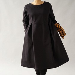 【Wafu】高密度棉連身裙Dolman Sleeve膝蓋長度/墨水黑a19-43 第1張的照片