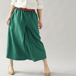 [Wafu]中厚亞麻裙前褶雙橡膠長/帝國綠色s018a-egn2 第1張的照片