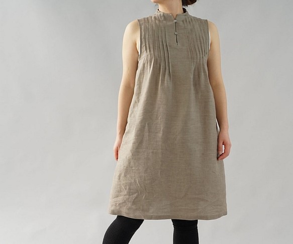 [Wafu] 薄蓬鬆亞麻亞麻連衣裙襯裙也是細褶友好內/淡褐色 p001a-hbm1 第1張的照片