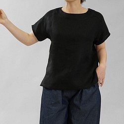 【wafu】中厚 リネン Tシャツ ブラウス トップス ラグランスリーブ / ブラック t038a-bck2 1枚目の画像