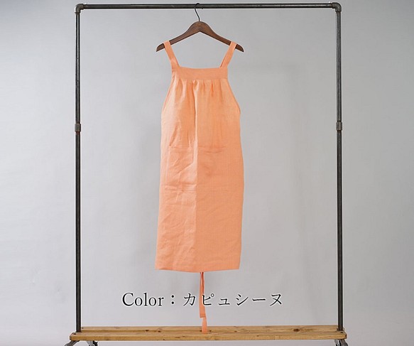 [Wafu]中等厚度的亞麻圍裙美麗的輪廓咖啡廳沙龍4口袋/ capucine z001g-cpn2 第1張的照片