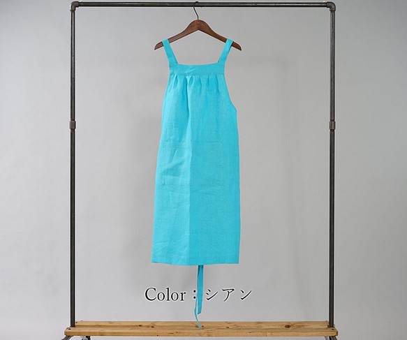 [Wafu]中號亞麻圍裙美麗的輪廓咖啡廳沙龍4口袋/青色Z001G-CYN2 第1張的照片