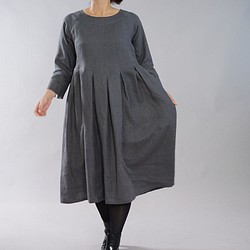[Wafu]大量的中厚亞麻連衣裙鍵盤大頭釘圓領亞麻連衣裙/灰灰色a013i-dmg2 第1張的照片