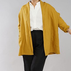 【和服】中厚亞麻 Haori Topper 開衫披肩彩色雨披/芥末色 h014a-mtd2 第1張的照片