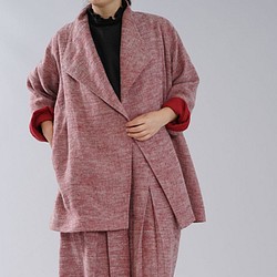 [Wafu]厚實表面拉絲亞麻襯裡Masaa亞麻翼彩色大衣外套外罩織/茜h039d-aki3 第1張的照片