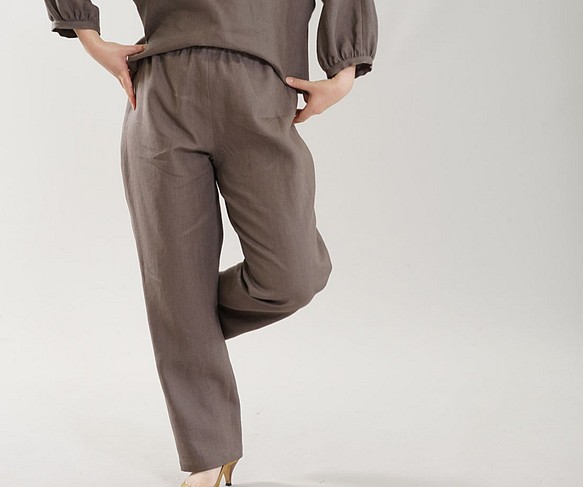 [wafu簡介]中厚亞麻褲下裝線橡膠休閒褲/ Van Dyke Brown b001g-vbn2 第1張的照片