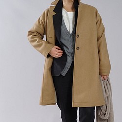 [2磨損有限的瓦夫]亞麻×羊毛溫暖切斯特外套長外套/杏仁米色H023G-ABJ3 第1張的照片