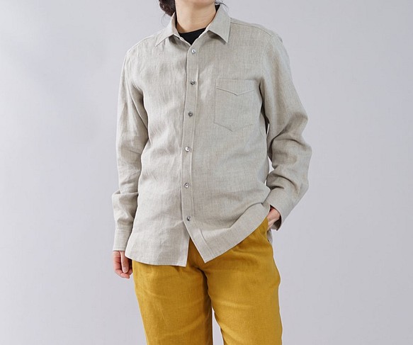 [Wafu] [L] 男款規格正品高級中厚麻襯衫長袖襯衫/t032g-amn2-l 第1張的照片