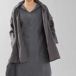 [Wafu] 中等重量亞麻 Haori Topper Cardigan Robe 外套 For 日本衣服 / Kurotsuru 第1張的照片
