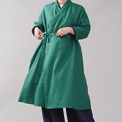 【wafu】中厚 リネン 禅 羽織  着物 和装 襟 ローブ コート リネンコート/パリス・グリーン h037g-prg 1枚目の画像