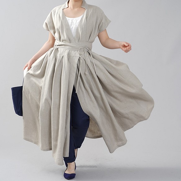 [Wafu]純亞麻洋裝 Starwars-Inspired Robe /beige a030e-amn1 第1張的照片