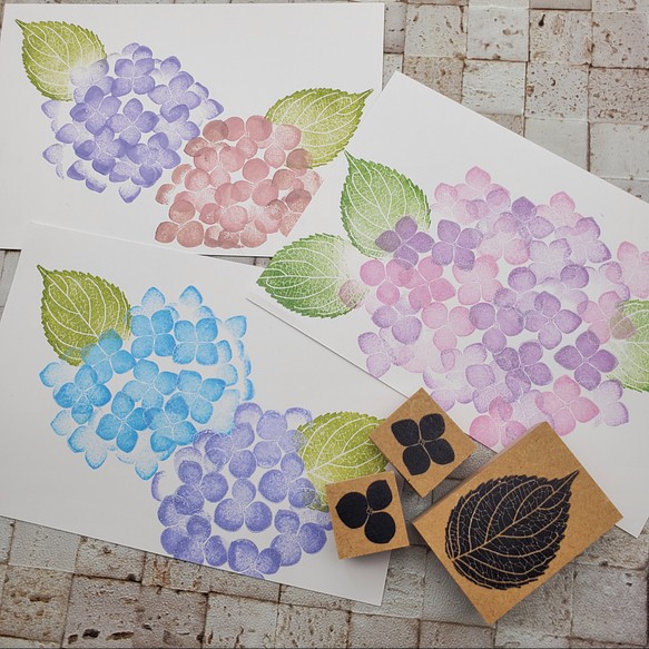 【梅雨】捺して作るリアルな紫陽花スタンプセット 1枚目の画像