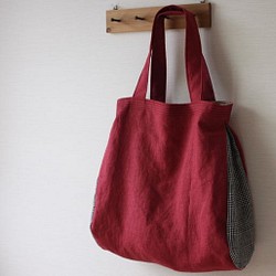 軟麻布包（櫻桃紅×格倫檢查） 第1張的照片