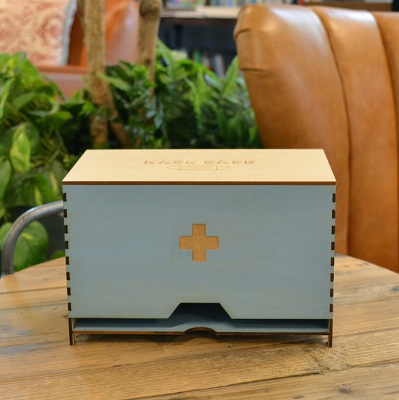 木製 マスク 収納ボックス ブルー