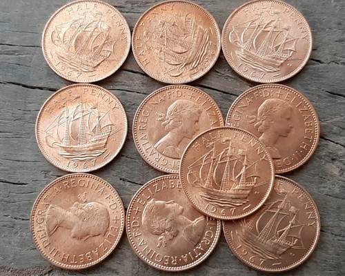 イギリス 英国 ハーフペニーコイン 10枚 エリザベス女王 船デザイン 