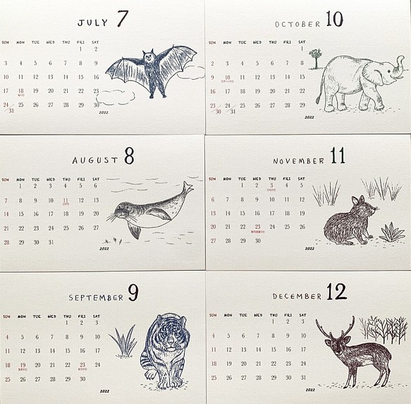 台座なし 22絶滅危惧種カレンダー 配送員設置送料無料 卓上タイプ 日曜始まりと月曜始まり選べます