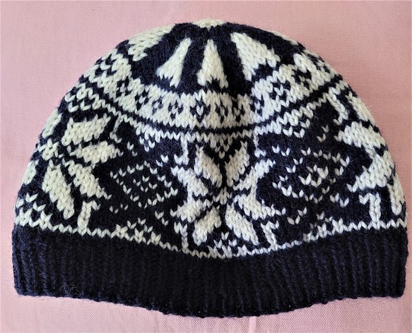 【即納】冬のソフトメリノウール１００％フェアアイル手編み帽子厚手ニット 1枚目の画像