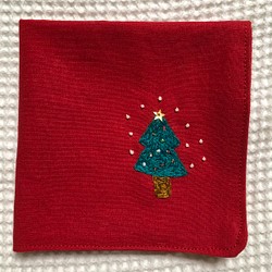 コットンの刺繍ハンカチ☆ホワイトクリスマス 1枚目の画像