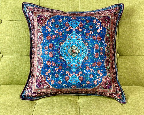 高級感たっぷり‼︎”トルコ シュニール織ペルシャ絨毯柄ターコイズ