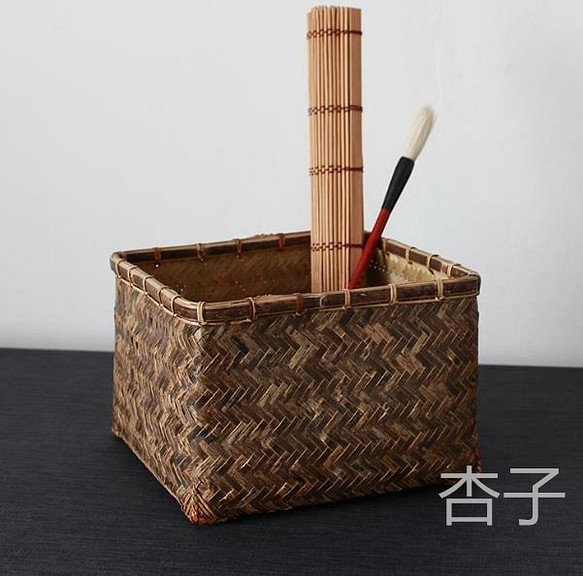 民芸職人手作り 自然竹の編み上げ 茶籠 茶道具収納 便攜 竹編細工籠