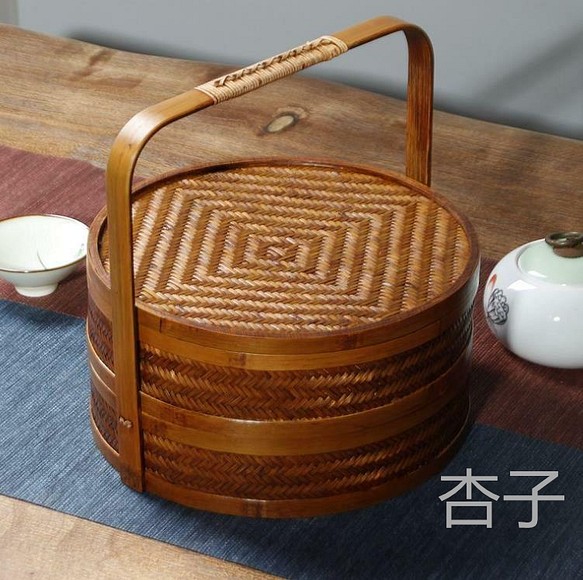 超可爱 古風 自然竹の編み上げ 茶籠 便攜 茶道具収納 竹編細工籠 木工