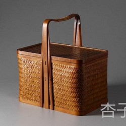 竹編みバッグ 茶道具収納 収納ケース 古風 職人手作り かごバッグ 杏子