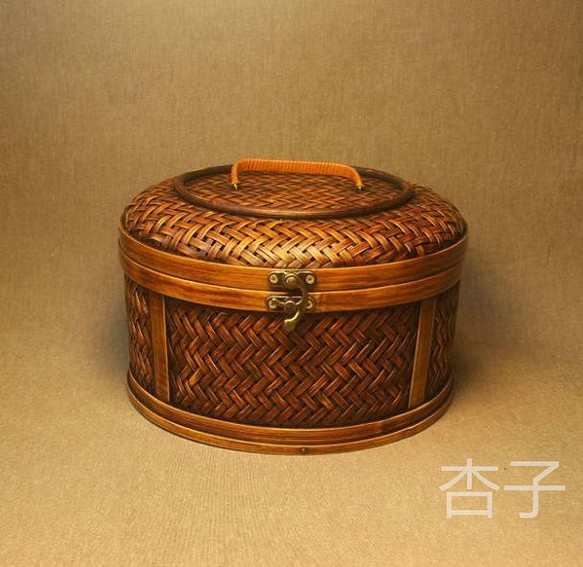 杏子】民芸職人手作り 自然竹の編み上げ 茶籠 茶道具収納 便攜 古風 