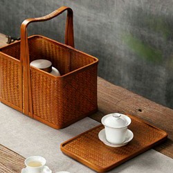 竹編 茶器収納箱 提籠かご 茶箱竹かご かごバッグ 杏子の手作り 