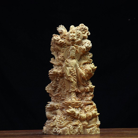 新作 木彫り 仏像 九龍観音 観音菩蕯 観音像 置物 彫刻 杏子の手作り
