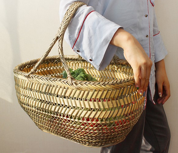 家庭用竹編、みかごハンドカゴ、手作り野菜カゴ