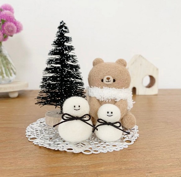 送料無料　クマ　くま　クリスマス　クリスマスツリー　インテリア　雪だるま　ハンドメイド　置物