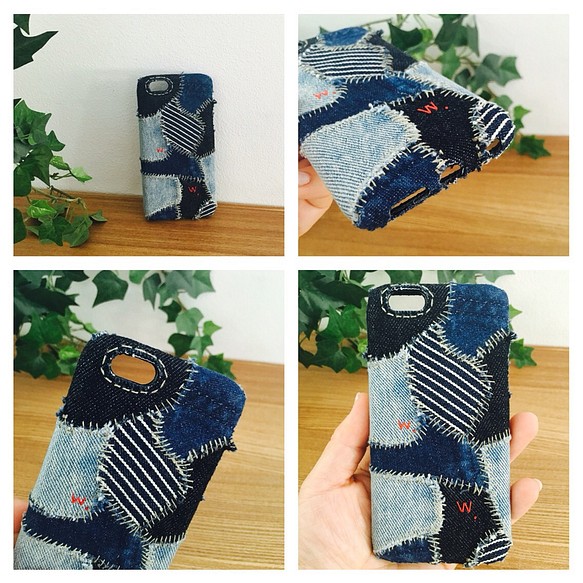 DENGLI./denim patchwork smartphone case/smartphone case/牛仔布/手縫/軟 第1張的照片