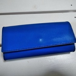 革の長財布　レザークラフト　手縫い 　青　ブルー 1枚目の画像