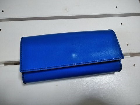 革の長財布　レザークラフト　手縫い 　青　ブルー 1枚目の画像