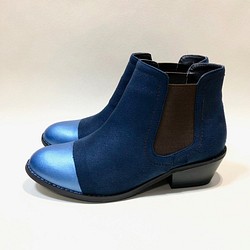 [Sale !!]雙色高跟鞋，堅固的鞋跟（海軍藍x藍色） 第1張的照片