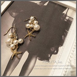 新款☆海星圖案飾物和珍珠鉤形耳環c527 第1張的照片
