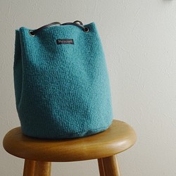 Creema限定★新作★３Wayで使えるイタリア製モヘアの巾着バッグ【ターコイズブルー】 1枚目の画像