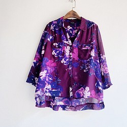 紫羅蘭青春浪漫滿滿透膚花卉 古著紡紗襯衫上衣vintage Shirt 第1張的照片
