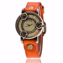 【職人手作り★アンティーク風腕時計】 全7色！真鍮花で遊び心満点腕時計[レディース]オレンジ 1枚目の画像