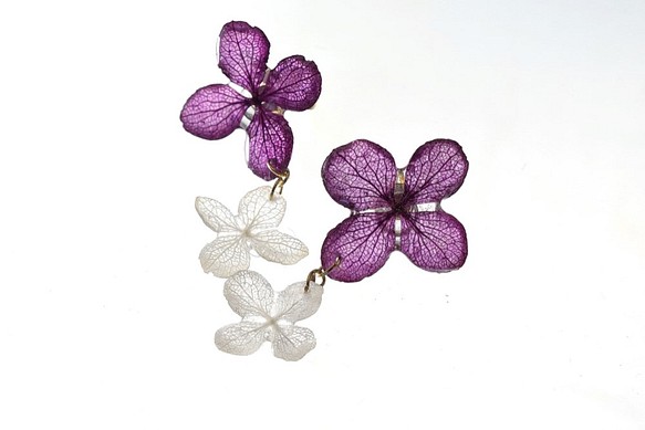《植物染》 葉脈繡球花系耳環【紫染】· 14kgf 《可替換耳環》 第1張的照片