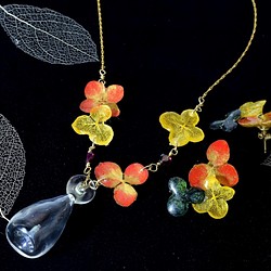 “A有限組”[金塗料，植物染色]脈繡球秋香氣項鍊和耳環·14kgf 第1張的照片