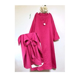 溫柔的觸感か溫暖的三層紗布（三層紗布）但也有絲帶リンン長袖ローズ玫瑰粉紅色/ 2向正面緞帶❤️ 第1張的照片