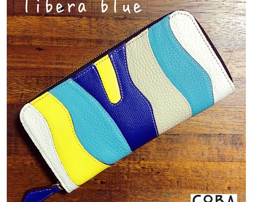 ブルー libera （リベラ）パッチワークファスナー長財布 長財布