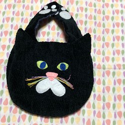 【NEW】 ばんざい黒猫スタイ☆ふわふわタオル生地ver 1枚目の画像